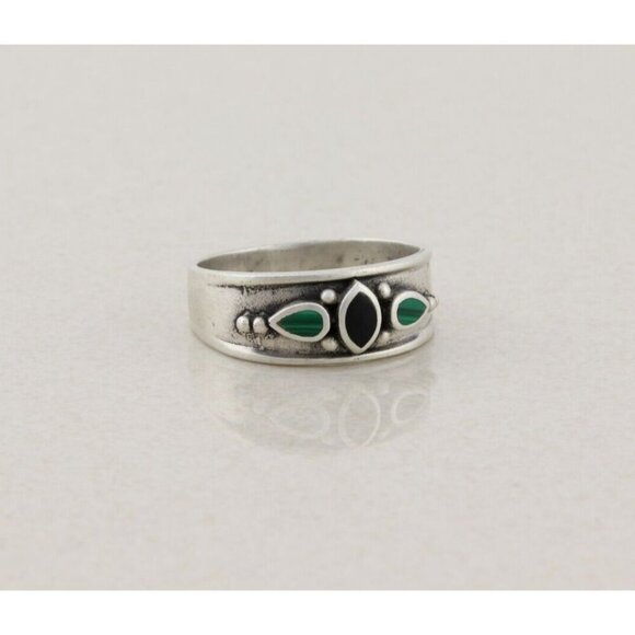 Sterling Silver Lapis Lazuli and Malachite Band Ring Size 10 - Picture 6 of 8